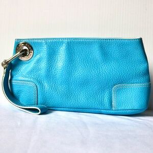 Adrienne Vittadini Pebbled Leather Clutch Large Wristlet Light Blue